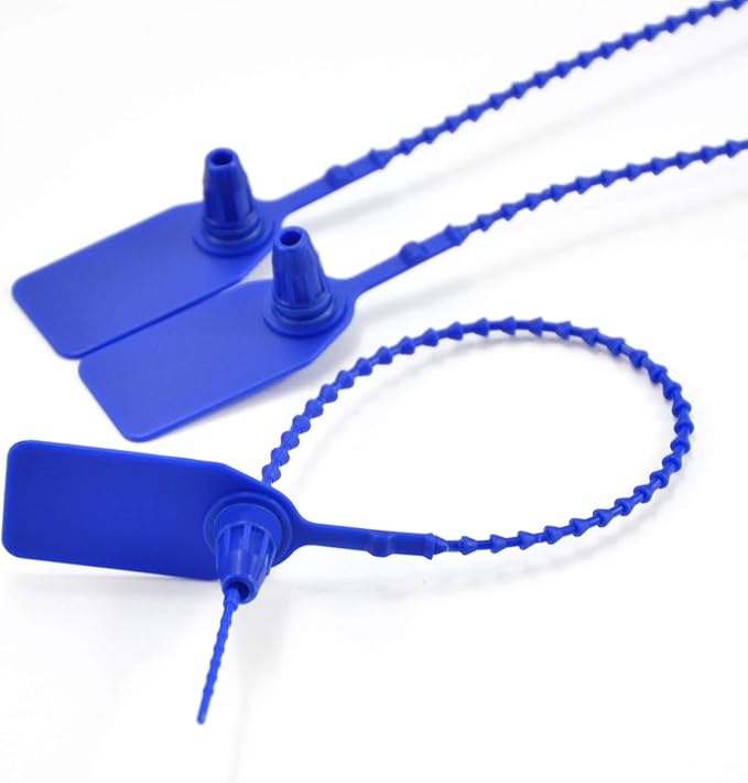 Leadseals(R) 100 Plastic Tamper Seals, Zip Ties for Fire Extinguishers Pull Tite Security Tags Numbered Trailer Seal Disposable Self-Locking Tie 250mm Length (Blue)