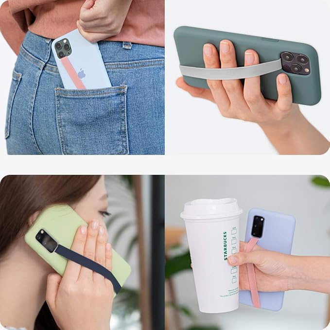 Sinjimoru Stretchable Silicone Phone Strap, Flexible and Elastic Grip Holder for iPhone & Android, Secure Phone Loops Finger Grip with Wireless Charging Support Sinji Loop Navy
