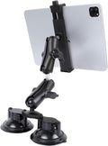 Dual Suction Cup Tablet Mount for Truck/Car, 13.4 Inch Aluminum Arm, 360° Adjustable 2-Stage Tablet Stand Holder, Compatible with iPad Pro/Air/Mini, Galaxy Tab and All 6.5-12.9" Tablets