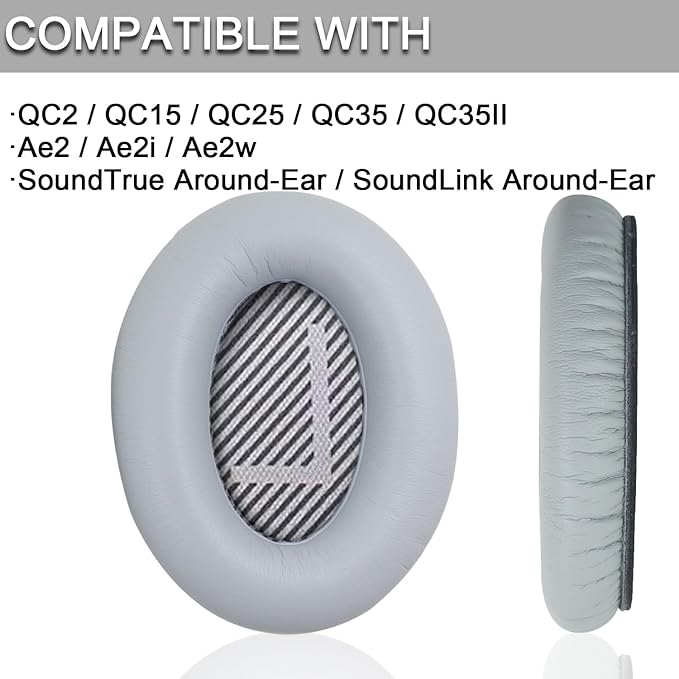 Ear Pads for Bose Quiet Comfort 35 Soft Protein Leather Replacement Earpads Ear Cushions Ear Pad for Bose QC 45/35 / 25/15 QC2 / Ae2 / Ae2i / Ae2W / Sound Link/Sound True (QC35-Gray&Gray)