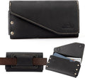 topstache Leather Phone Holster with Belt Loop, Magnetic Closure Cell Case Card Holder Wallet,Leather Pouch for iPhone 14 Pro,Galaxy S23(Fits Otterbox on) L,Black, Belt Loop-Black (C0403)
