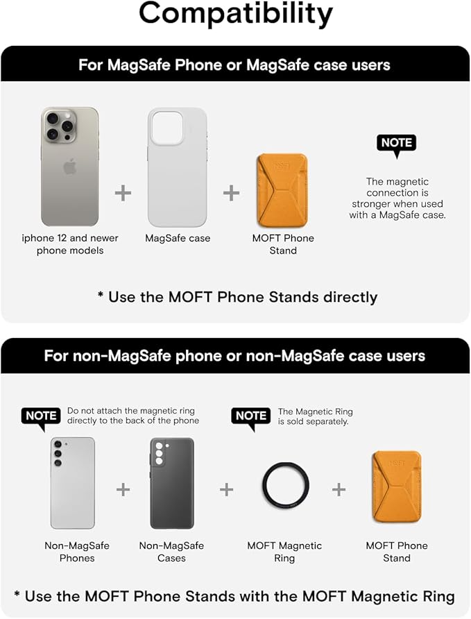MOFT Magnetic Wallet Stand Compatible with iPhone 16/15/14/13/12 Series, Angle Adjustment MOVAS Phone Stand, Orange