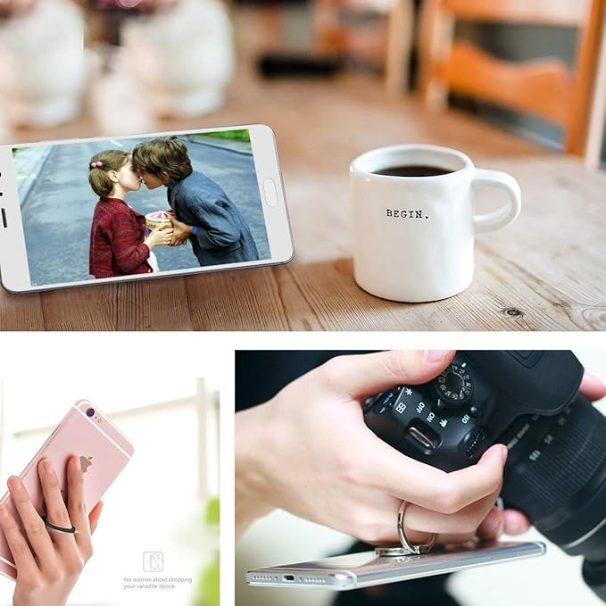 Bonoma Phone Ring Holder, 3 Pack Good Vibes Only Universal Finger Ring Stand Grip Kickstand Compatible with Smartphones and Tablets