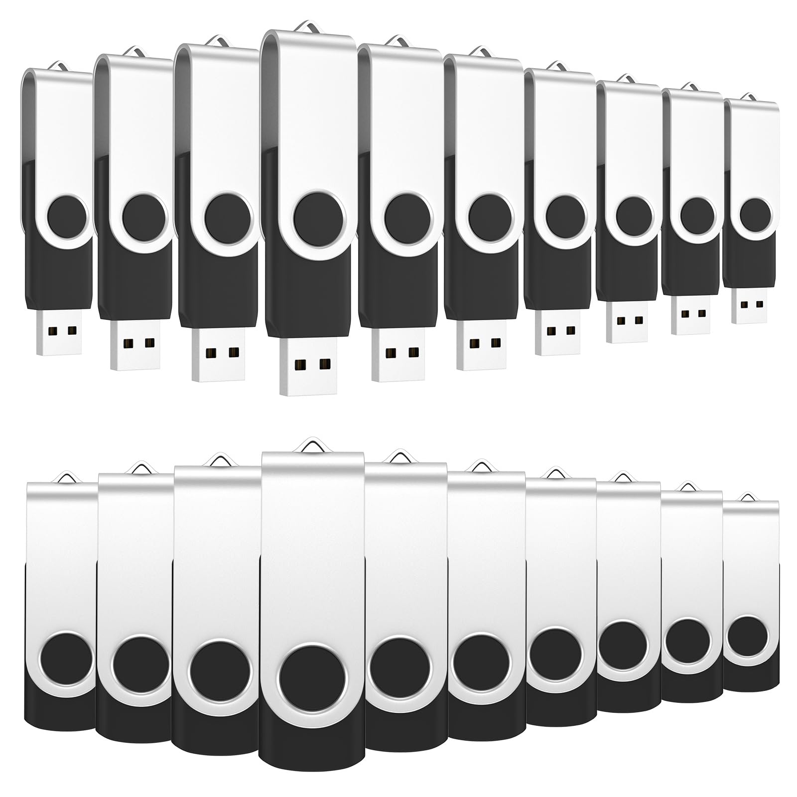 ABLAZE 2GB USB Flash Drive 20 Pack, USB 2.0 Thumb Drives with Lanyards Bulk Memory Sticks Pendrives 20PCS (Black)