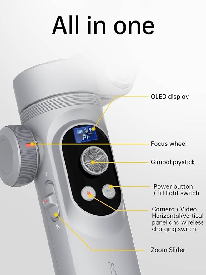 Gimbal Stabilizer for Smartphone, 3-Axis Portable iPhone Gimbal w/OLED Display for iPhone/Andriod, Phone Gimbal with Face/Object Tracking for Tiktok YouTube Vlog-Smart X Pro Gray