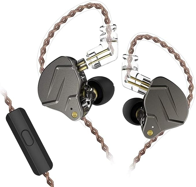 KZ ZSN Pro 1BA+1DD Wired Earphone HiFi Stereo Headphones in Ear Built in Mic Headset Premium Sound with 3.5mm Audio Plug & Detachable Cable for Musicians Singers Drummers(Grey with Mic)