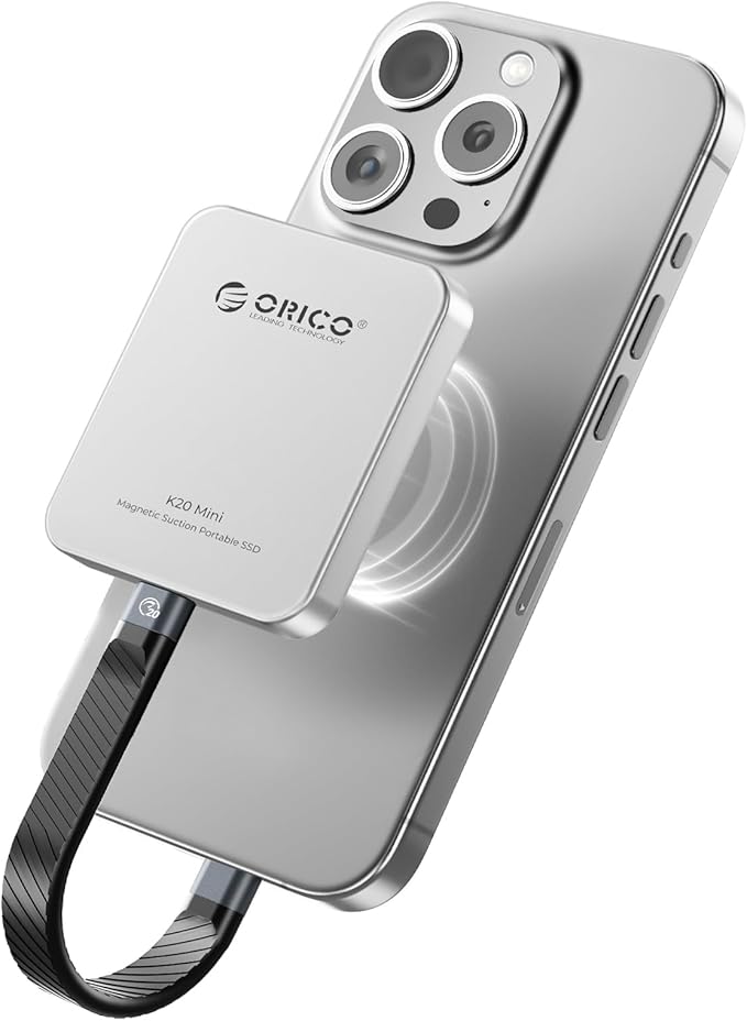 ORICO 2TB Magnetic External SSD, Aluminum Alloy, Up to 2000MB/s, 4K 120Hz ProRes HDR Record and Store, External Solid State Drive, Compatible with iPhone 16 Pro Max, Tablet, Computer - K20MINI