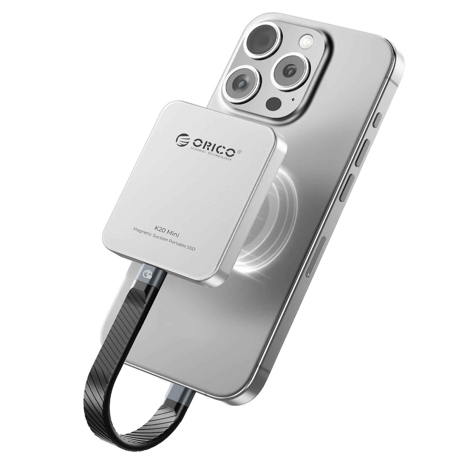 ORICO 1TB Magnetic External SSD, Aluminum Alloy, Up to 2000MB/s, 4K 120Hz ProRes HDR Record and Store, External Solid State Drive, Compatible with iPhone 17 16 Pro Max, Tablet, Computer - K20MINI