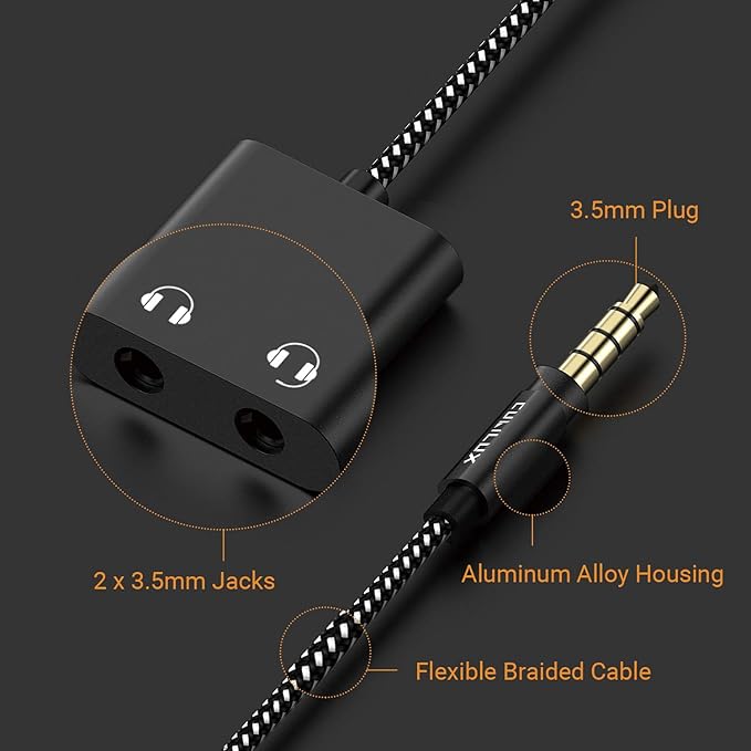 Cubilux 3.5mm to Double Audio Jack Headphone Sharing Splitter Compatible with MacBook iPad iPod, Smartphone, Computer, Laptop, Tablet, MP3, 2-Way 3.5 mm Earphone Ports Adapter, Dual Headsets Connector