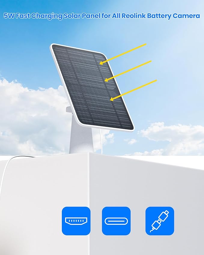 Solar Panel Charger Compatible with Reolink Argus 2E/Eco Ultra/Go PT Plus/Go Plus/Argus 3 Pro/Argus PT, 5W Solar Panels for Reolink Battery Camera, IP65 Waterproof 10ft Cable Secure Wall Mount, 3 Pack
