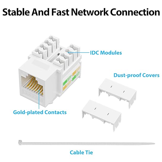 iwillink 10Gbps Cat6 Keystone Jack 10-Pack, RJ45 Keystone Jack, 90-Degree Ethernet Keystone Coupler, Punch Down Keystone Jack Adapter (White)