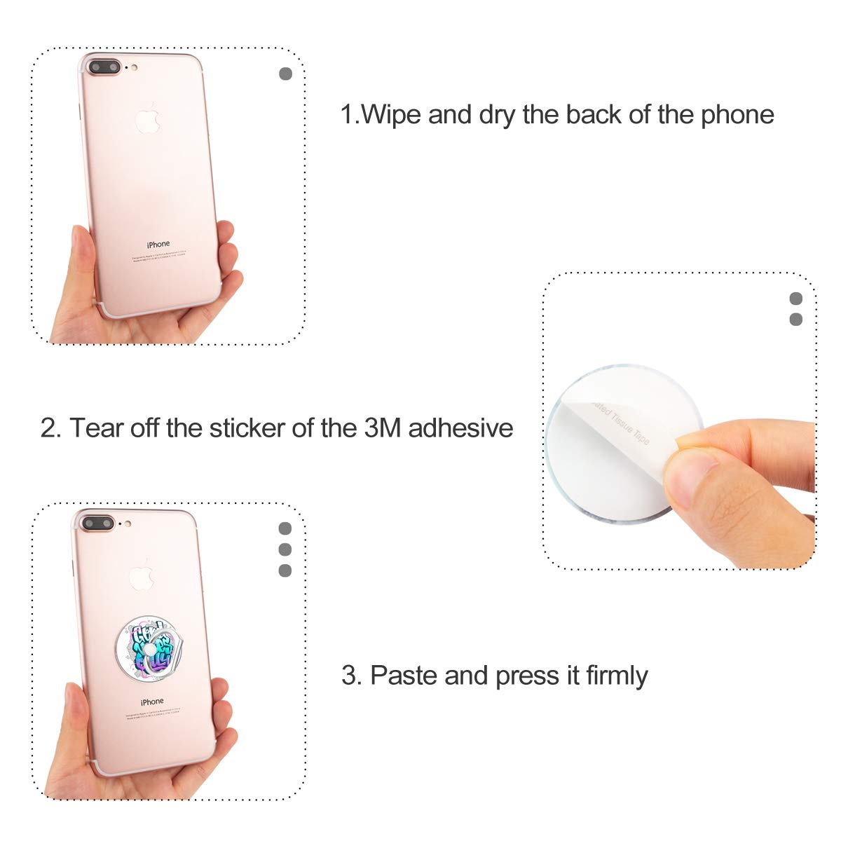 Bonoma Phone Ring Holder, 3 Pack Good Vibes Only