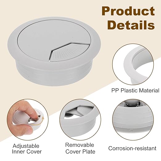 uxcell 5 Pcs 50mm (1.97 Inch) Desk Grommet, Plastic Cable Hole Cover, Wire Cord Cable Organizer for Home Office Computer Desk Cabinet, Gray