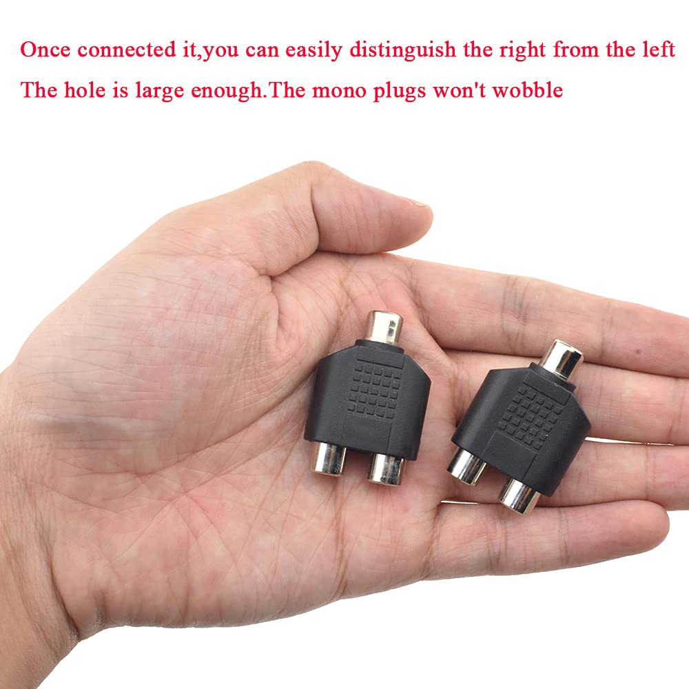 HAHIYO 3 RCA F-2x3.4 RCA F Stereo Plug Interconnect Audio One Male 3.4mm(1/8inch) Two Male 3mm(1/8inch) Adapter Splitter Good Signal Sound Snap Tight Not Wobble for Headphone Guitar Black 2pcs