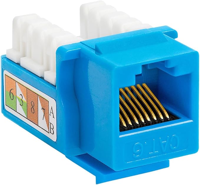 Cmple - 10 Pack Cat6 Keystone Jack Insert Punch Down RJ45 Connectors RJ45 Keystone Jack 90 Degree Female for Wall Plates, Patch Panels, Patch Cables, Ethernet Cables - Blue