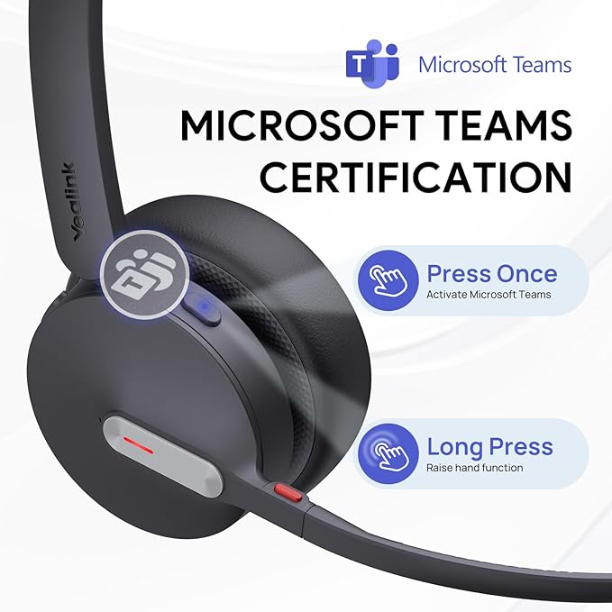 Yealink BH70 Dual Wireless Bluetooth Headset with Mic for Work, Teams Certified, up to 35h Talk Time, 147g All-Day Wearing Comfort, USB-C/A