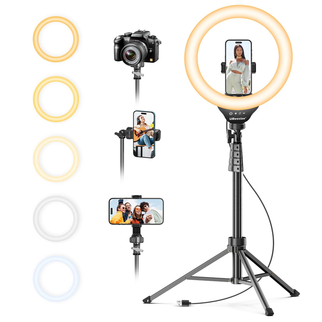 UBeesize 12" LED Ring Light with 62" Tripod Stand, Phone Holder & Remote