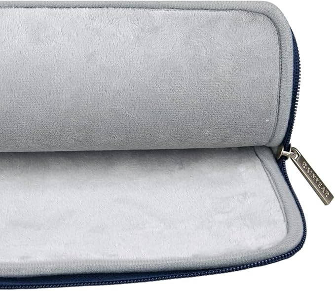 RAINYEAR 14 Inch Laptop Sleeve Protective Case PU Suede Leather Zipper Padded Cover Water Resistant Carrying Bag Compatible with 14" Notebook Computer Chromebook(Deep Blue)