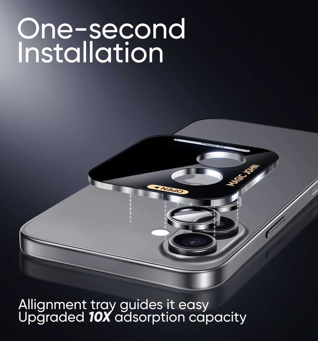 MAGIC JOHN for iPhone 16Plus/16 Camera Lens Protector [Alignment Kit&1:1 Invisible Perfect Fit] 9H Aerospace Tempered Glass Anti-Scratch Durable, Individual Cover Ring, Case Friendly, Set of 2, Sliver
