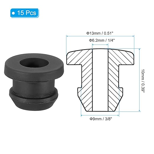 PATIKIL 9mm / 3/8 Inch Drill Hole,1/4 Inch ID Rubber Grommets, 15Pcs Top Hat Grommet for Wiring Eyelet Ring Gasket Automotive Firewall Cable Hole Plugs Wires Protection, Black