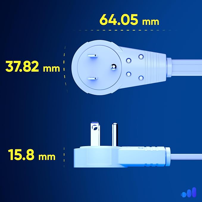 Maximm Cable 8 Ft 360° Rotating Flat Plug Extension Cord, 16/3 AWG Multi 3 Outlet 3-Prong Grounded Wire- White - UL Certified