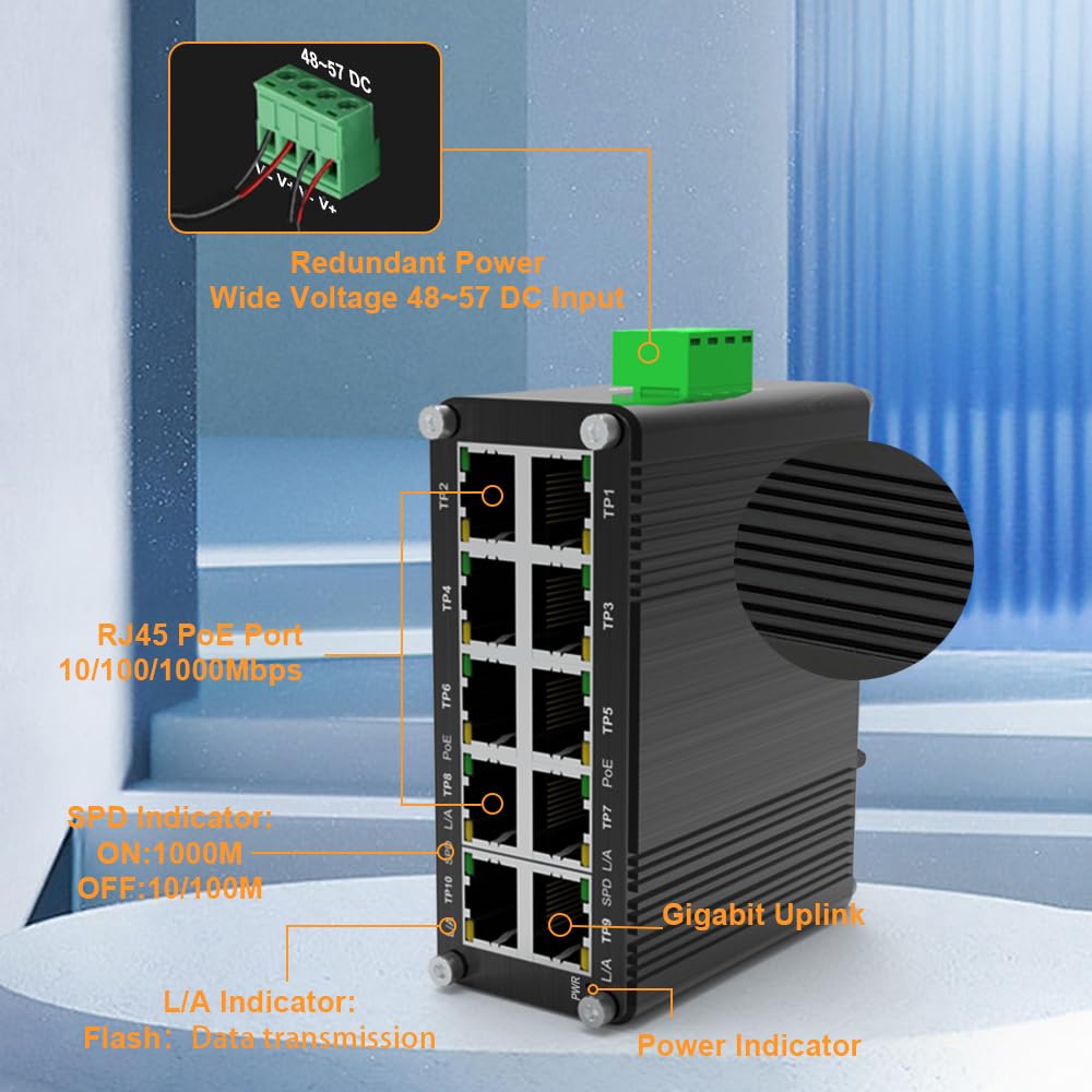 Steloproad 8X1000M PoE 30W-2XRJ45 Uplink Industrial PoE Switch