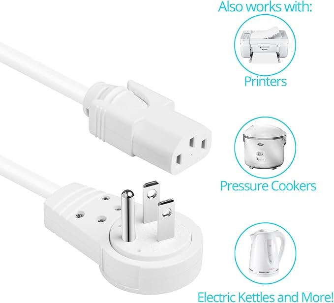 Maximm Monitor Computer Power Cord 6 Ft Flat Plug 360° Rotating PC Cable 3 Prong for, Desktop, Printer, Scanner, 16 AWG NEMA 5-15P to IEC13 - UL Certified
