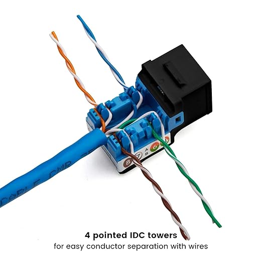 trueCABLE Cat5e Keystone Jack, Unshielded (UTP), 90 Degree Punch-Down, PoE++ (4PPoE) 100W, UL Listed, ETL Verified, ANSI/TIA Certified, Modular RJ45 Female, Black, 48 Pack