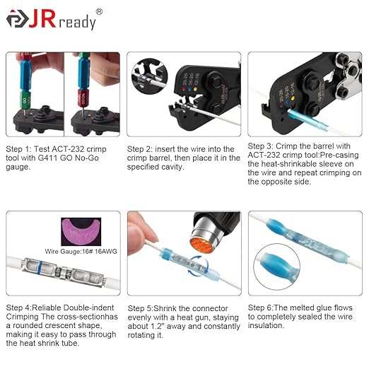 JRready ST6385-16-50 MiniSeal Crimp Splice 50Sets Blue Butt Splice Connectors 20-16 AWG (M81824/1-2) Wire-to-Wire Heat Shrink Butt Connector with Alternative Temp. PVDF/PE Tubes