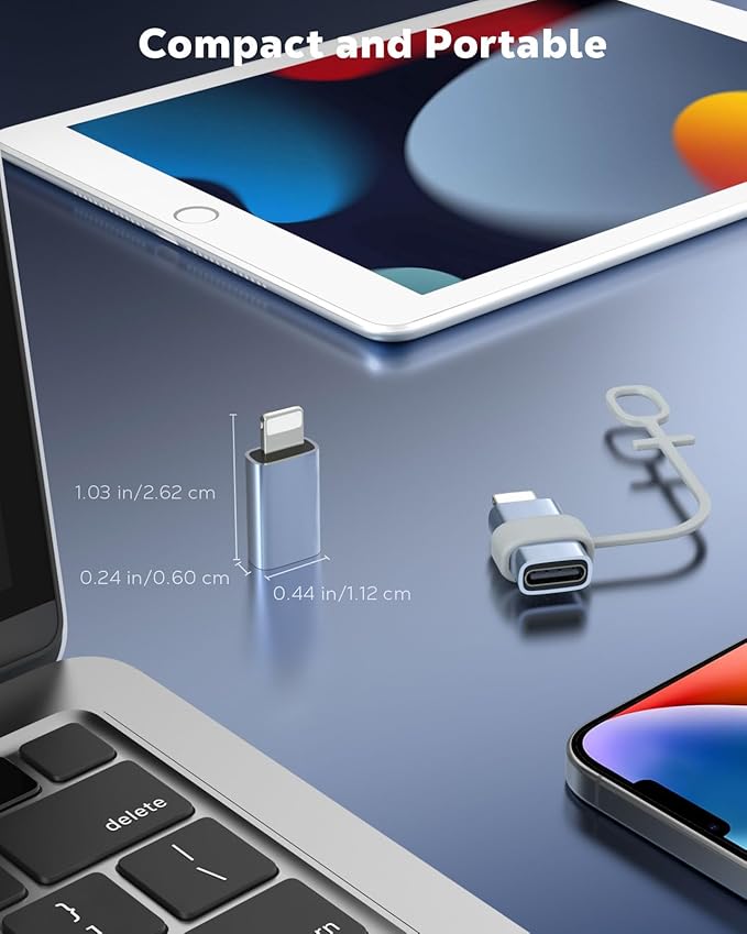MoKo USB C to Lightning Adapter, Not for Audio/OTG, Lightning Male to USB C Female Adapter for iPhone 14/13/12/11/X Series, iPad/AirPods, Support Charging & Data Sync, with Anti-Lost Loop, Gray