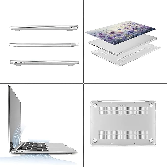 Compatible with MacBook Air 13.3 13.6 Inch Case 2022 2021 2020 2019 Plastic Hard Shell Case Cover,13.6 Air (A2681) M2 2022, Purple Wildflowers