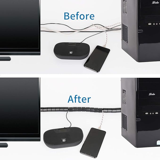10FT Cable Management Sleeve Cord Bundler 0.8" Diameter w/Zip Clip Zipper Wire Wrap Cord Organizer Cable Tube Hider Flexible & Expandable Home & Office Wire Concealer for PC TV Computer Cinema