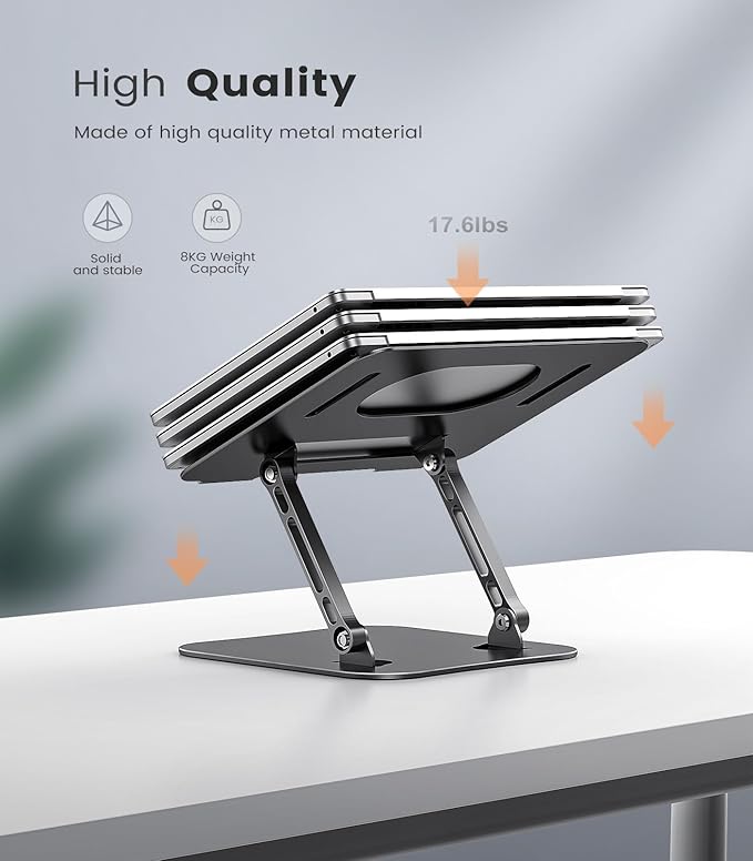 Adjustable Laptop Stand for Desk, Aluminum Portable Laptop Stand, Lightweight 500g, Foldable Ergonomic Computer Notebook Stand Holder for 11-16" MacBook Air Pro, Dell XPS,HP Computer Notebook, Black