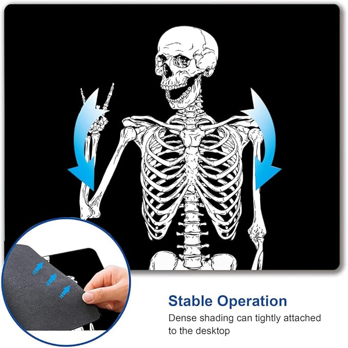 IMAYONDIA Black Human Skeleton Mouse Pad - Square Waterproof Non-Slip Rubber Base MousePads for Computer Laptop