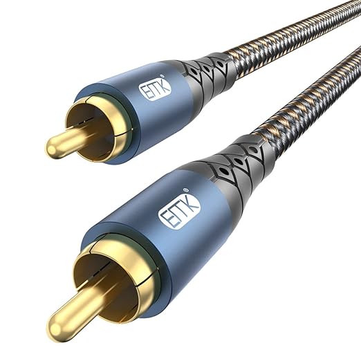 EMK Subwoofer Cable RCA to RCA Audio Cable 24K Gold-Plated Nylon Braided Double Shielded Digital Analogue Supports Amplifiers,Home Theater,Hi-Fi Systems,Subwoofer(3.3ft/1m)