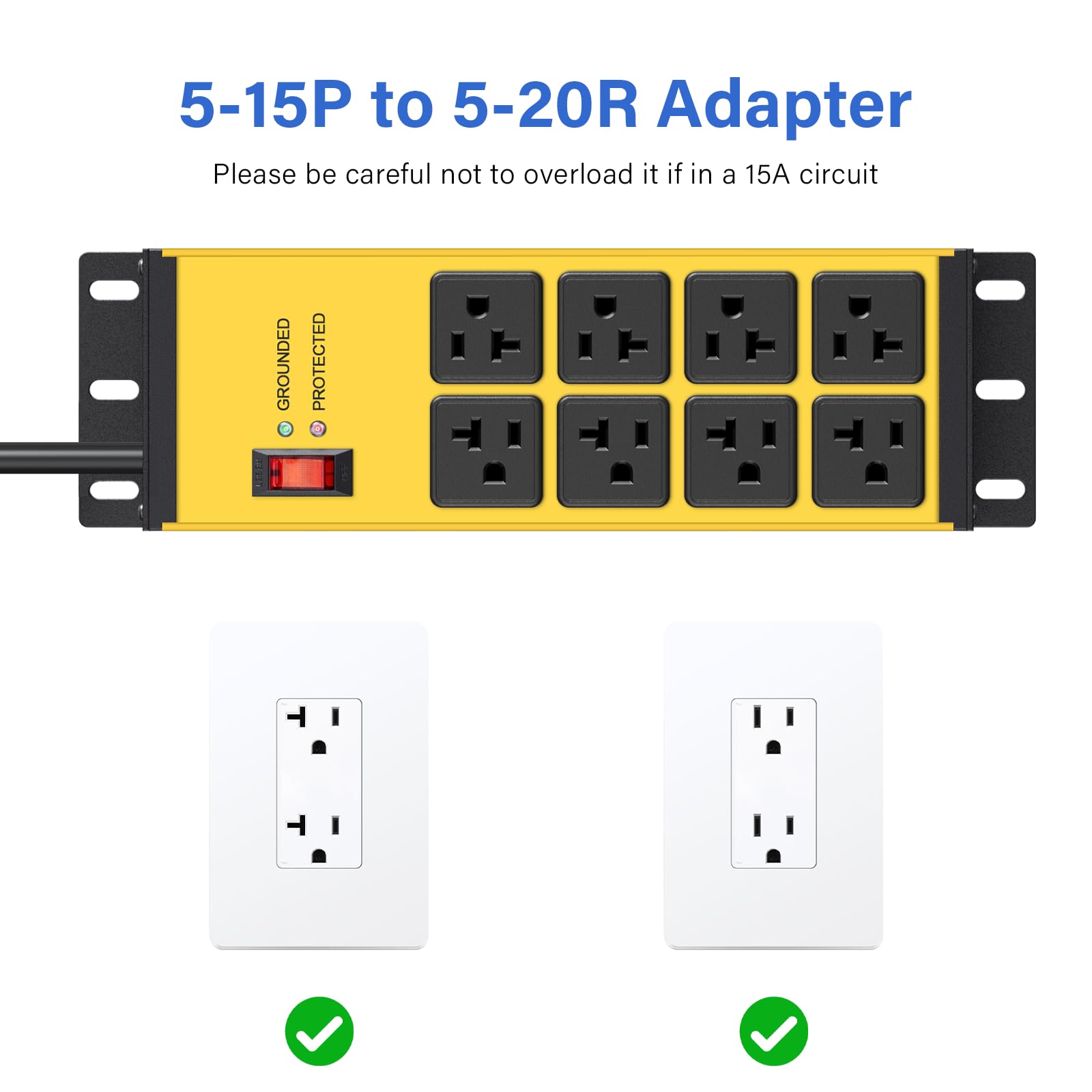 CCCEI 12 Gauge Heavy Duty Power Strip, 8 Ports, Yellow, 4FT.
