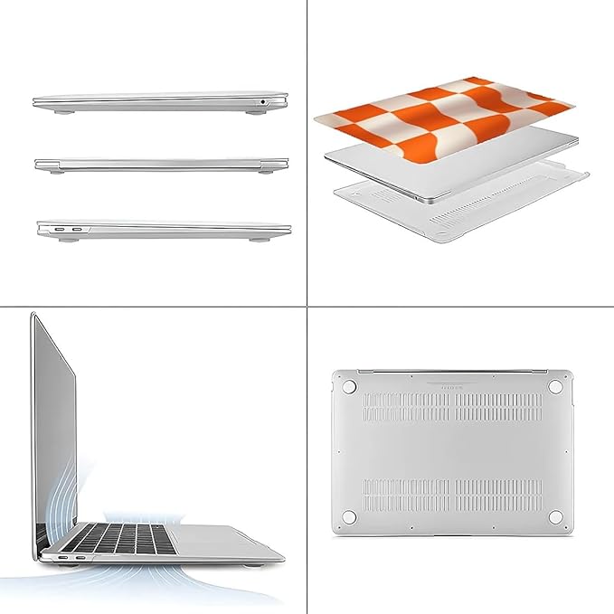 Compatible with MacBook Air 13.3 13.6 Inch Case 2022 2021 2020 2019 Plastic Hard Shell Case Cover,13.3 Air (A1932/A2179/A2337), Orange and White Checkered Flag