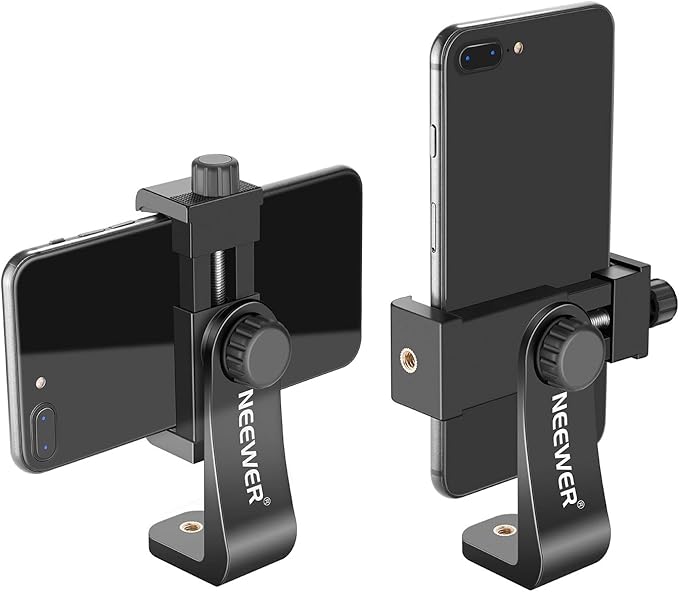 Neewer Smartphone Holder Phone Tripod Mount Compatible with iPhone 16 15 Pro Max Plus 14 13 12 Mini Samsung Galaxy S24 S23 Ultra, Cell Phone Clip Vertical Bracket Adapter for Tripod with 1/4" Screw