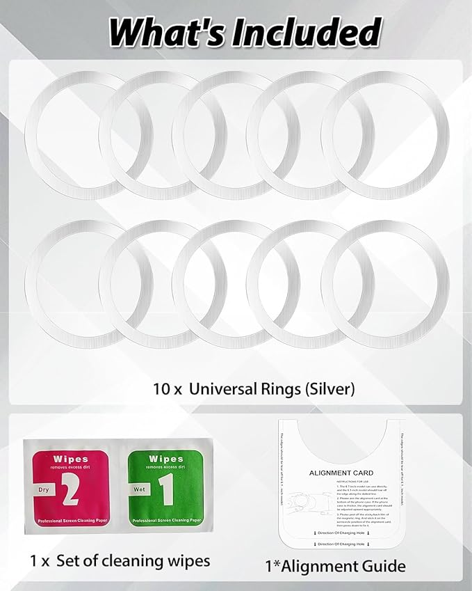 Metal Ring 10PCS,Ultra-Thin(0.4mm) for MagSafe Sticker,Magnetic Adapter,Phone Cases&Wireless Charger,Compatible with iPhone 16/15/14/13,Galaxy S24/S23/S22/Kindle (Silver 10PCS)