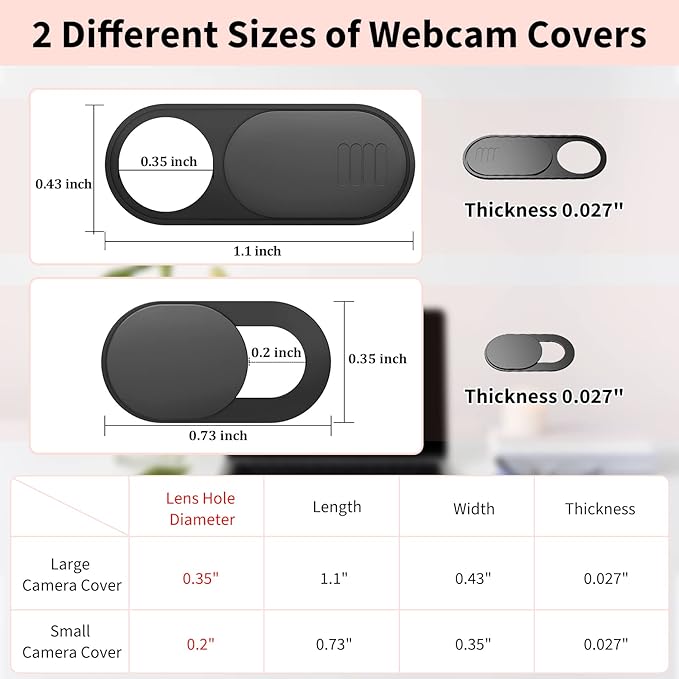 6-Pack Laptop Camera Cover Slide, Ultra Thin (0.03in) Webcam Privacy Cover for MacBook, iPhone, iPad, iMac, PC, Cell Phone & Computer Accessories (3 Pack Small+3 Pack Big)