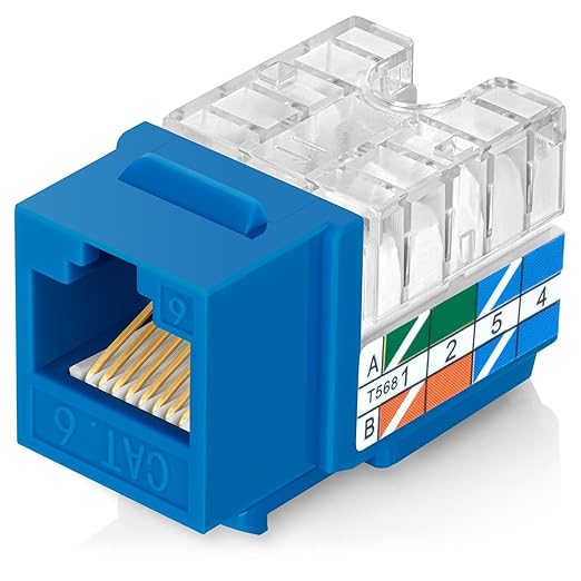 Everest 90° Angled RJ45 Cat6 Keystone Jacks 50-Pack in Blue - Slim Profile Female RJ45 Connectors - Cat 6 Keystone Jack - Compatible with 90° Angled Speed Termination Tool - easyJACK (B094WB91H3)