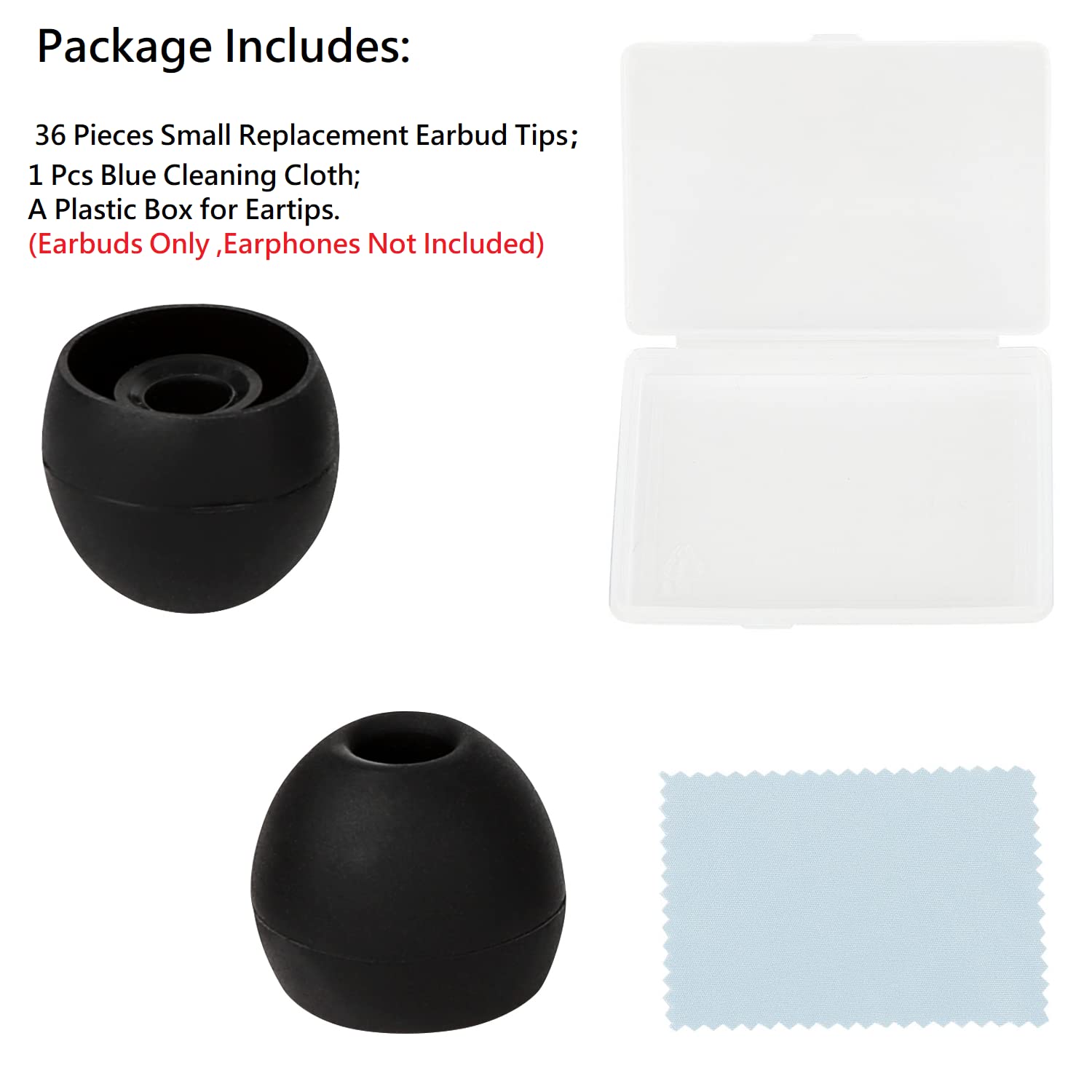 CYADCI 36 Pieces Small Earbud Tips Soft and Comfortable Silicone Earbud Tips Ear Bud Replacement Pieces Silicone Fit Most in-Ear Headphones，Inner Hole 3.8mm -5.5mm，Small Black Replacement Eartips