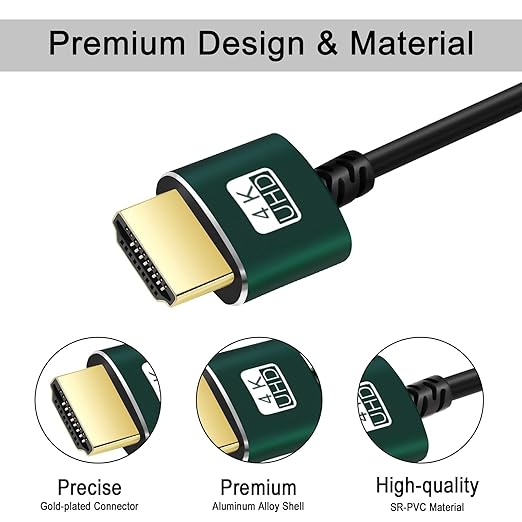 Thin HDMI to HDMI Cable 1FT 2 Pack, Ultra Slim & Flexible HDMI Cord Supports High Speed 4K@60Hz 18gbps 2160p 1080p