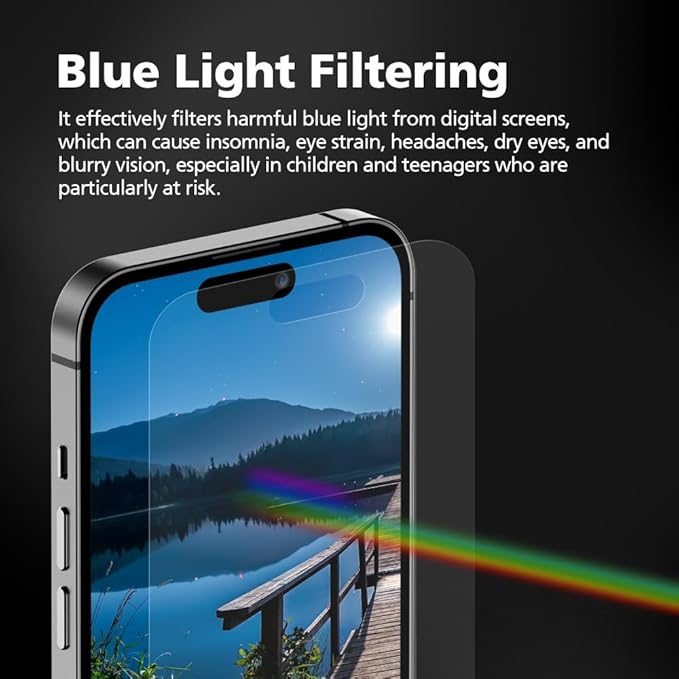 3-Pack Anti-Blue Light Matte Screen Protector For iPhone 16 [Support Fingerprint Unlock] Anti-Glare, Anti-Fingerprint [Eye Protection] Bubble-Free Installation with Alignment Jig