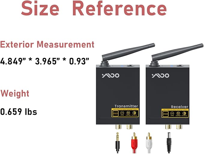 YMOO 3 in 1 2.4Ghz Wireless Audio Transmitter and Receiver,2 Receivers for Two Speakers,20ms Ultra Low Latency,192kHz/24bit HiFi,320ft Range RCA Jack Wireless Adapter for TV/Speaker/PC/Home Stereo