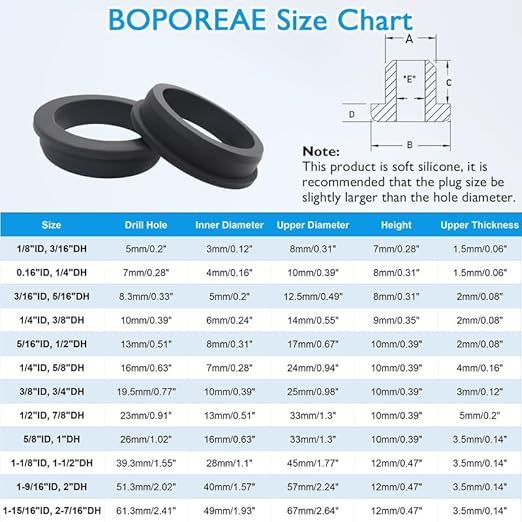 6 Pcs 1-1/2" Drill Hole, 1-1/8" ID Silicone Rubber Grommets for Wiring, Firewall Hole Plug, Top Hat Grommets for Vinyl Tubing in Hydroponic and Irrigation Systems Metal Wall Drywall