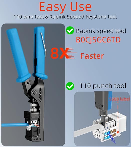 Rapink RJ45 Keystone Jack Cat6 10G Support, Keystone Jacks UTP 25 Pack for Wall Plate and Patch Panel, Rj45 Keystone 90 Degree Blue Color for Cat6, Cat5e, Cat5 Cabling