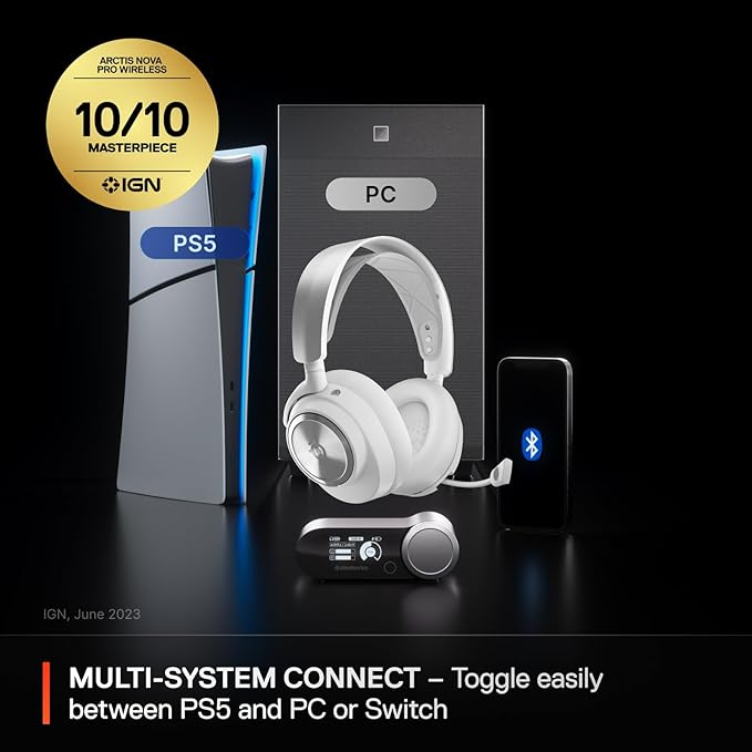 SteelSeries Arctis Nova Pro Wireless Multi-System Gaming Headset - Neodymium Magnetic Drivers - Active Noise Cancellation - Infinity Power System - Gen 2 Mic - PS5, PS4, PC, Switch, Mobile - White