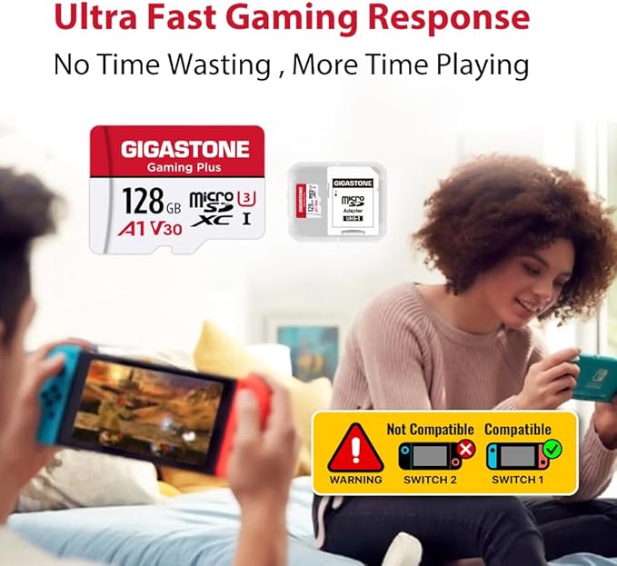GIGASTONE Micro SD Card 128GB 5-Pack, Gaming Plus, MicroSDXC Memory Card for Nintendo-Switch 1, Security Camera, Dash Cam, UHS-I U3 A1 Class 10, up to 100MB/s, with MicroSD to SD Adapter