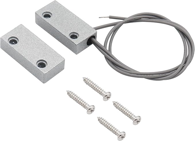 Magnetic Reed Switch Wired Surface Mount Normally Open NO Contact Sensor Alarm Magnetic Door Switch with 2 Wires, Zinc Alloy Sliver, MC-52